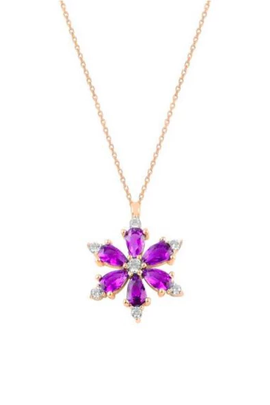 925 Ayar Lotus Çiçeği Ametist Taşlı Rose Gold Kadın Gümüş Kolye ürün görseli 1