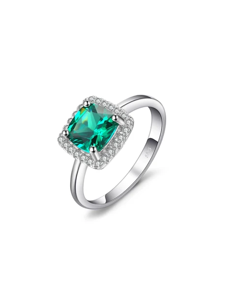 Zümrüt Taşlı Diamond Tektaş Kare Kadın Gümüş Yüzük ürün görseli 1