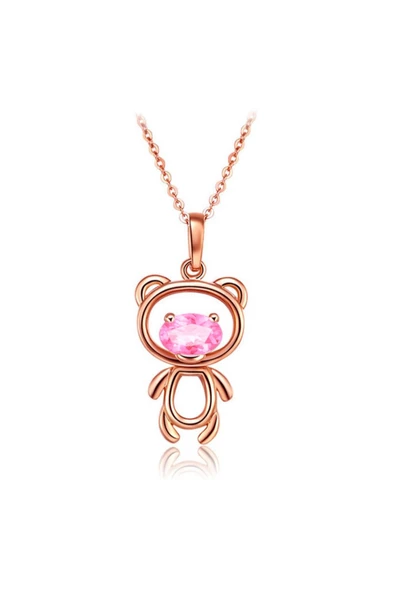 Ayıcık Gümüş Minik Kolye Rose Renk Pembe Taşlı ürün görseli 1
