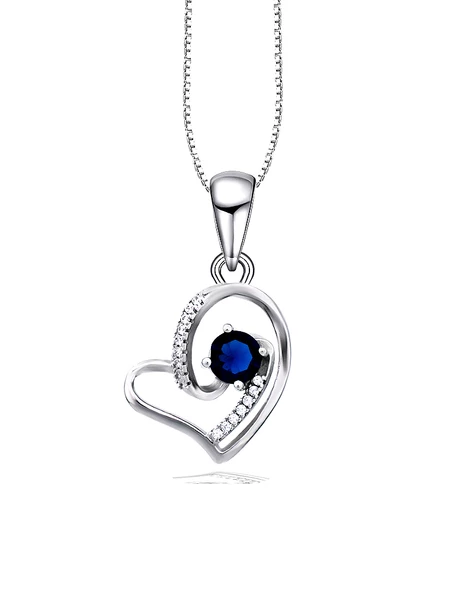 Diamond Serisi Safir Tektaş Kalp Stylish/Night Gümüş Kadın Kolye ürün görseli 1