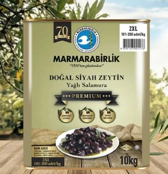 Marmarabirlik Premium Yağlı  Salamura   181-200 Kalibre Siyah Zeytin 10 KG ürün görseli 1