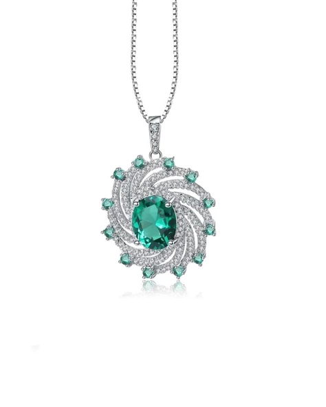Zümrüt Oval Taşlı Luxury Vintage Kadın Gümüş Kolye ürün görseli 1