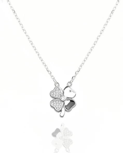 Swarovski Taşlı Mineli Yonca Model Kadın Gümüş Kolye ürün görseli 1