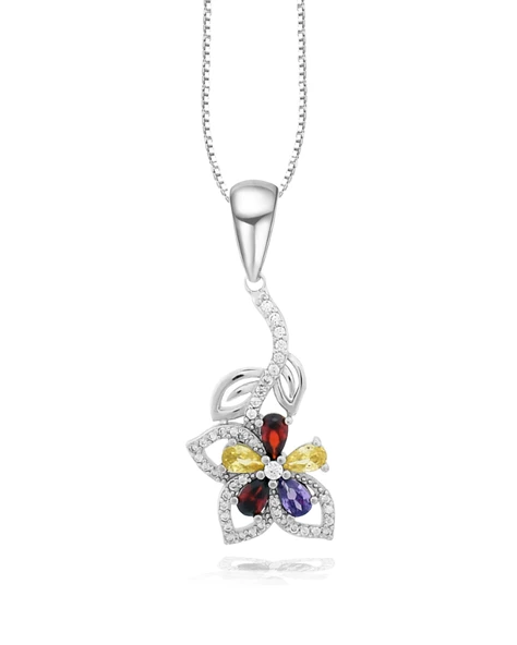 Renkli Bahar Çiçeği Love Flower Kadın Gümüş Kolye ürün görseli 1