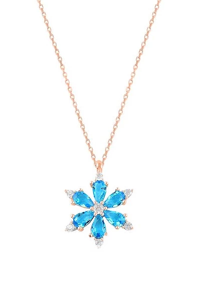 925 Ayar Lotus Çiçeği Aquamarin Taşlı Rose Gold Kadın Gümüş Kolye ürün görseli 1