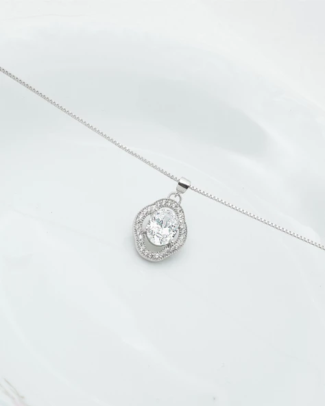 Oval Tektaş Special Lusso Kadın Gümüş Kolye - Resim 4