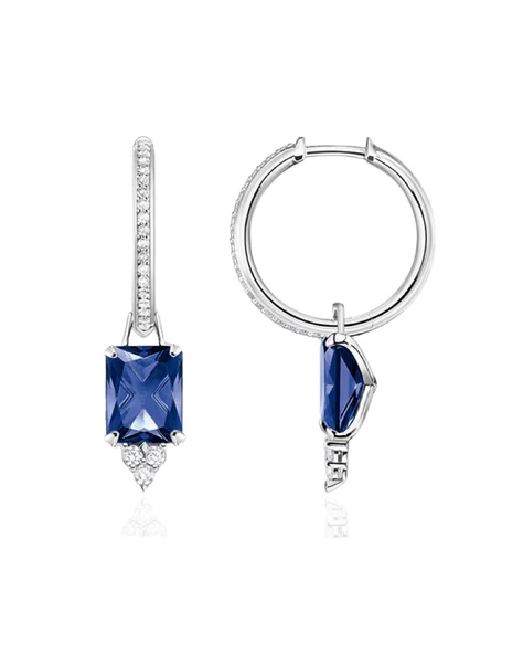 Safir Sallantılı Yarımtur Halka Kadın Gümüş Küpe 17 MM ürün görseli 1