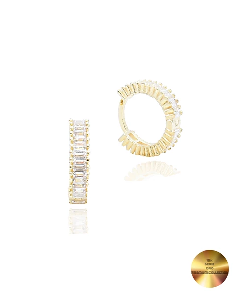 18k Serie Oro Baget Taşlı Minimal Halka Kadın Gümüş Küpe 13 MM ürün görseli 1