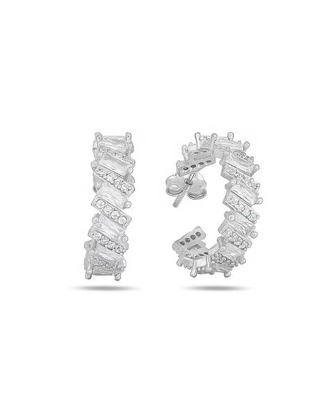 Zirconia Taşlı Diamond Tamtur Baget Halka Kadın Gümüş Küpe 17 MM ürün görseli 1