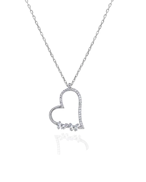 Diamond Model Special Baget Kalp Kadın Gümüş Kolye ürün görseli 1