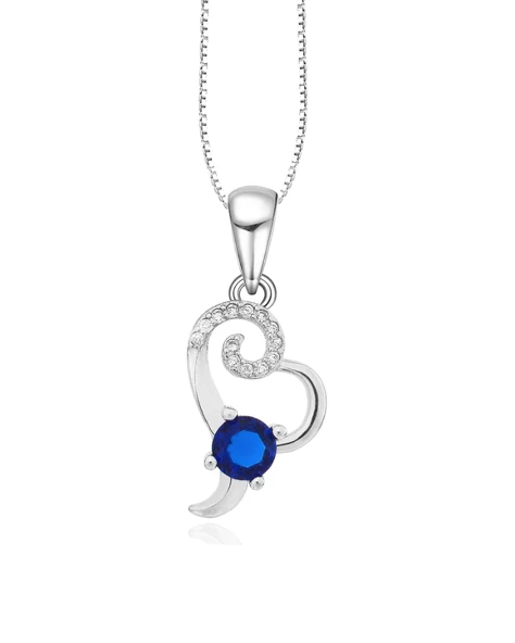 Diamond Serisi Safir Tektaş Okyanus Kalbi Stylish Gümüş Kadın Kolye ürün görseli 1