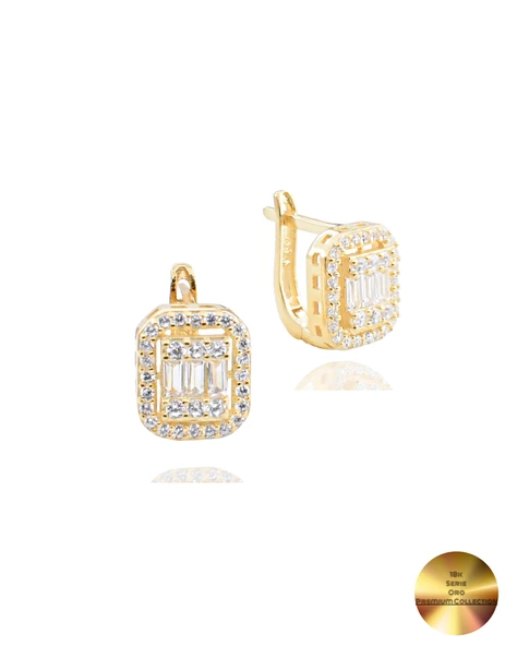 18k Serie Oro Baget J Model Kadın Gümüş Küpe ürün görseli 1