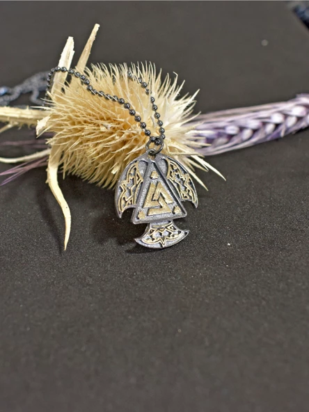 Antik Germen Valknut Erkek Gümüş Kolye - Resim 3