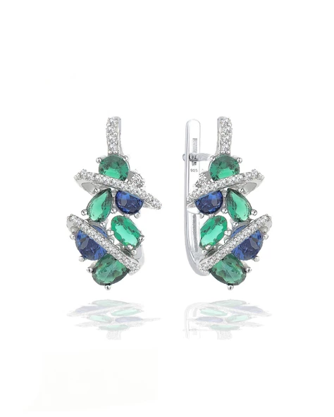 Zümrüt Oval Taşlı Luxury Kadın J Gümüş Küpe ürün görseli 1