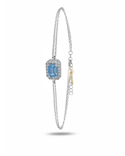 Aquamarin Taşlı Baget Diamond Classical Kadın Gümüş Bileklik ürün görseli 1