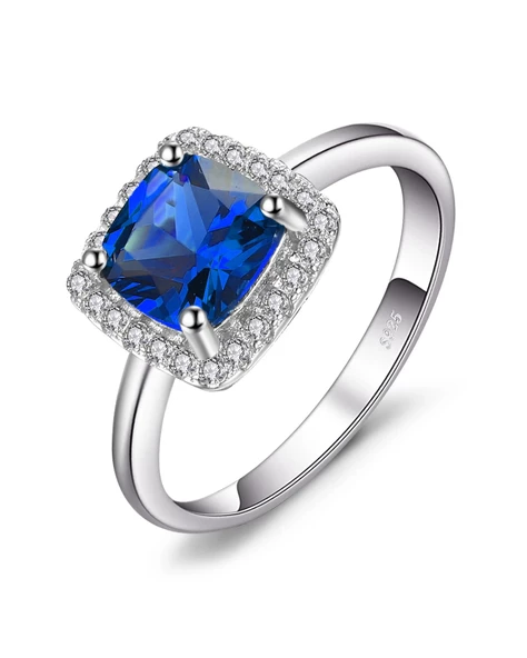 Safir Taşlı Diamond Tektaş Kare Princess Kesim Kadın Gümüş Yüzük ürün görseli 1