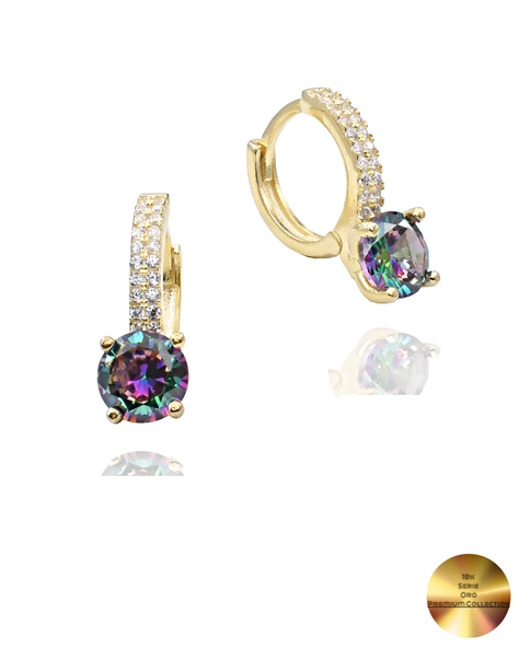 18k Serie Oro Mistik Taşı Halka Kadın Gümüş Küpe Stylish Night 7 MM ürün görseli 1