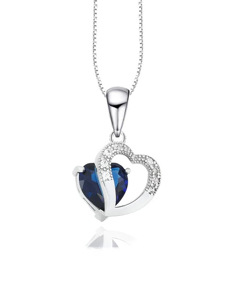 Diamond Serisi Safir Taşı Kalp Gümüş Kadın Kolye ürün görseli 1