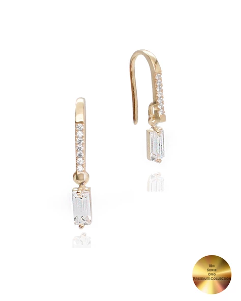 18k Serie Oro Baget Taşlı Çengel Asma Minimal Gümüş Küpe ürün görseli 1