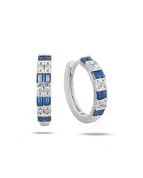 Safir Baget Diamond Stylish Night Halka Kadın Gümüş Küpe 18 MM ürün görseli 1