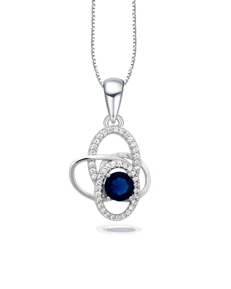Diamond Serisi Safir Tektaş Girdap Stylish/Night Gümüş Kadın Kolye ürün görseli 1