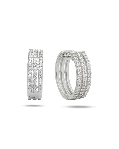 Diamond Model 3 Sıra Yarımtur Halka Kadın Gümüş Küpe 16 MM ürün görseli 1