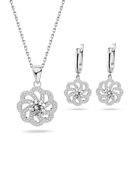 925 Ayar Aster Çiçeği Zirconia Taşlı Işıltılı Kolye Küpe Set ürün görseli 1