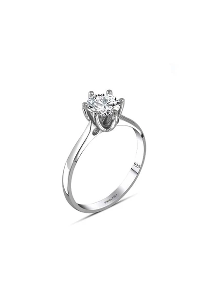 925 Ayar Swarovski Zirconia Taşlı Tektaş Sade Model Kadın Yüzük ürün görseli 1