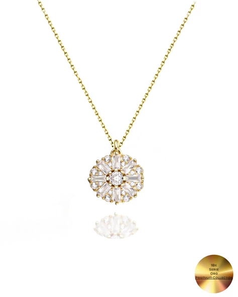 18k Serie Oro Baget Taşlı Çiçek Model Minimal Kadın Gümüş Kolye ürün görseli 1