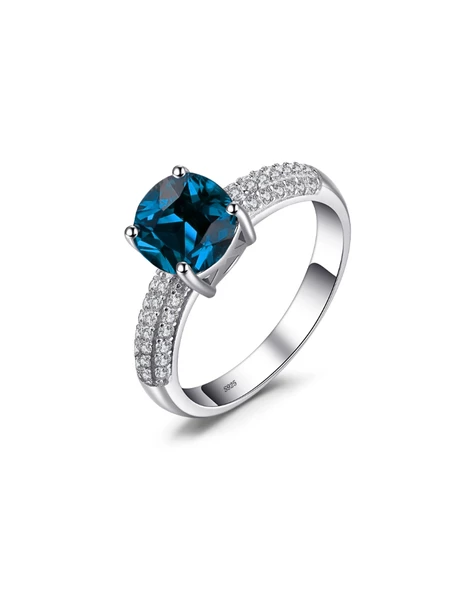 Safir Taşlı Diamond Yarımtur Tektaş Kadın Gümüş Yüzük ürün görseli 1