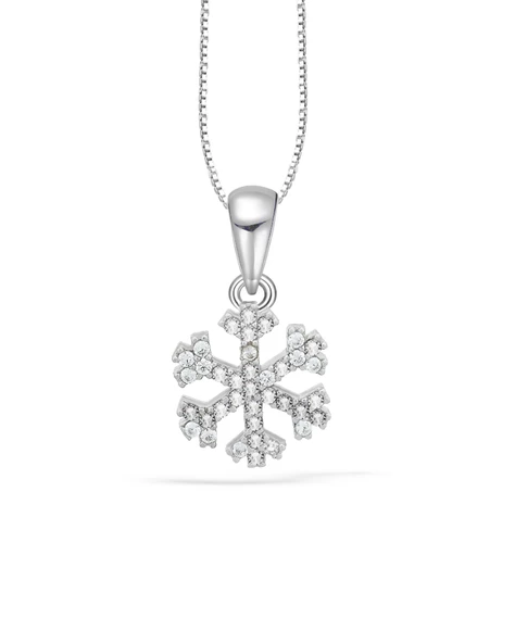 Swarovski Taşlı Özel Tasarım Kar Tanesi Snowflake Kadın Gümüş Kolye ürün görseli 1