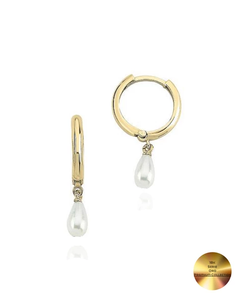 18k Serie Oro Hakiki İnci Halka Minimal Gümüş Küpe ürün görseli 1