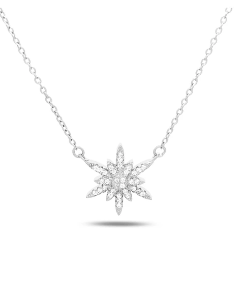 Swarovski Taşlı Kuzey Yıldızı Kar Tanesi Kadın Gümüş Kolye ürün görseli 1
