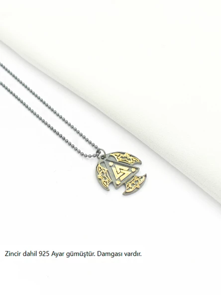 Antik Germen Valknut Erkek Gümüş Kolye - Resim 2