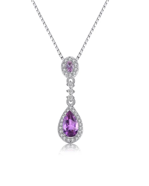 Ametist Taşı Lusso Damla Diamond Kadın Gümüş Kolye ürün görseli 1