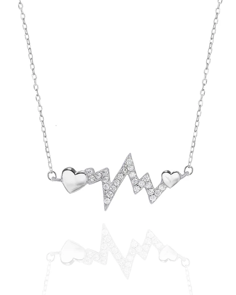 Diamond Seri Işıltılı Heartbeat Kadın Gümüş Kolye ürün görseli 1