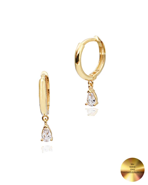 18k Serie Oro Damla Taşlı Minimal Kadın Gümüş Küpe ürün görseli 1