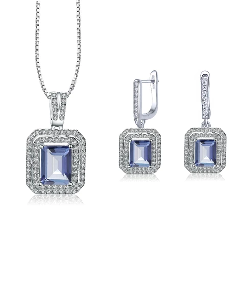 Safir Full Taş Baget Attractive Kadın Kolye Küpe Seti ürün görseli 1