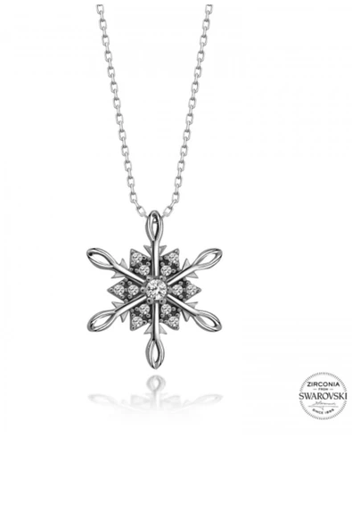 Gümüş Swarovski Zirconia Taşlı Kar Tanesi Kadın Kolye ürün görseli 1