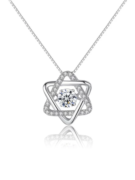 Gümüş Titrek Swarovski Taşlı Üçgen Yıldız Kadın Kolye ürün görseli 1