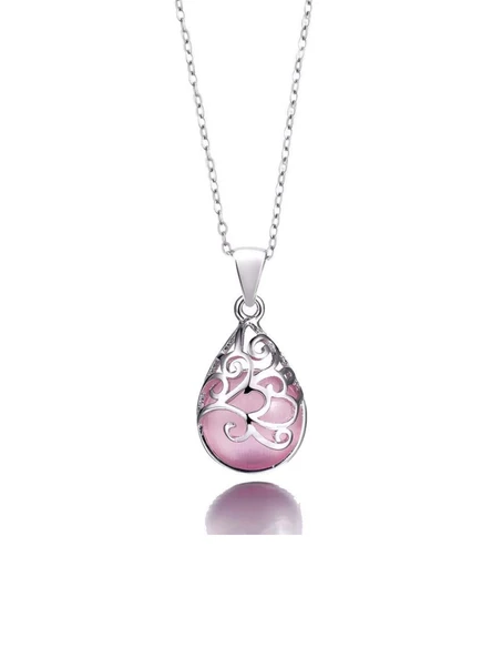 Gümüş Su Damlası Pembe Opal Taşı Kadın Gümüş Kolye ürün görseli 1