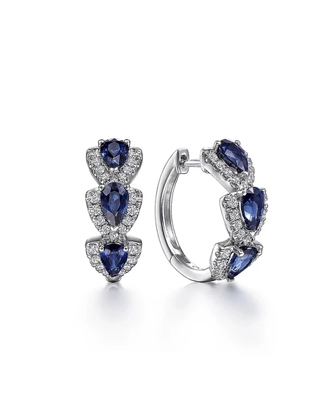 Safir Taşlı Diamond Stylish Night Halka Kadın Gümüş Küpe 17 MM ürün görseli 1