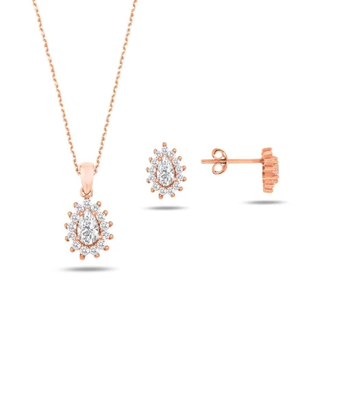 Rose Gold Zirkon Taşlı Kadın Kolye Küpe Seti ürün görseli 1