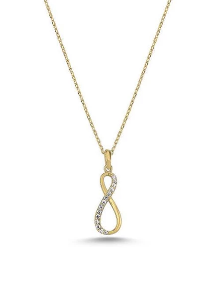 925 Ayar Sonsuzluk Zirkon Taşlı Gold Kadın Gümüş Kolye ürün görseli 1