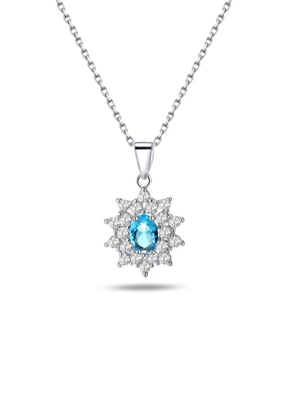 Gümüş Topaz Deniz Mavisi Taşlı Kadın Gümüş Kolye Sevgiliye Hediye ürün görseli 1
