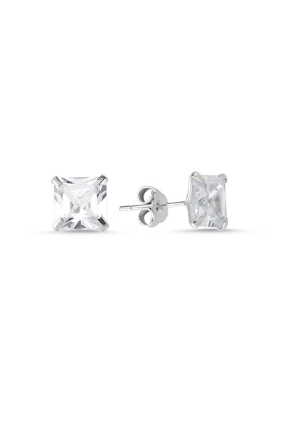 925 Ayar 6mm Kare Form Zirkon Tektaş Küpe ürün görseli 1