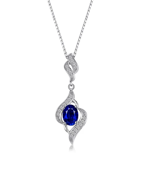 Safir Taşlı Gözyaşı Damla Model Sallantılı Kadın Gümüş Kolye ürün görseli 1