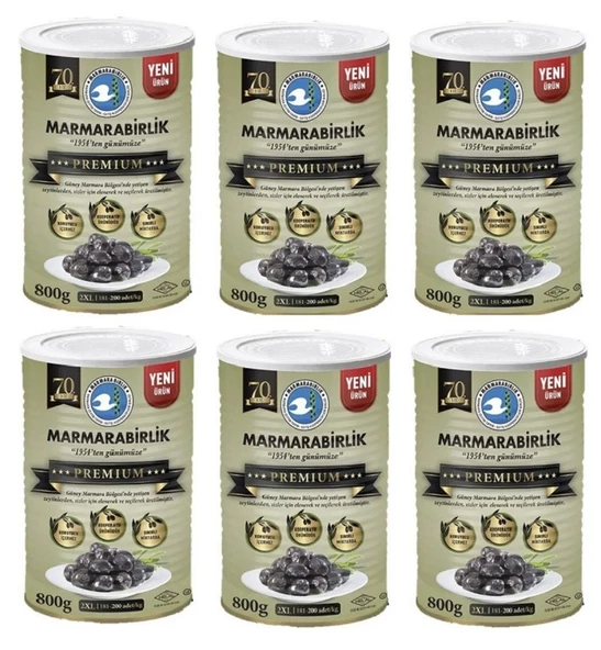Marmarabirlik Premium 2XL Doğal Salamura Siyah Zeytin 800 Gr Teneke X 6 Adet ürün görseli 1