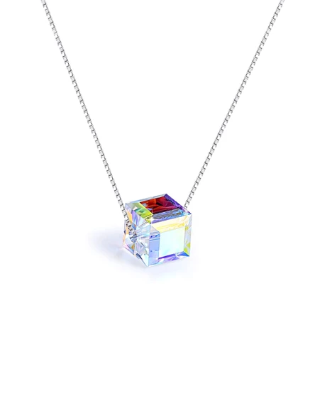 Gümüş Swarovski Taşlı Kadın Küp Gümüş Kolye ürün görseli 1