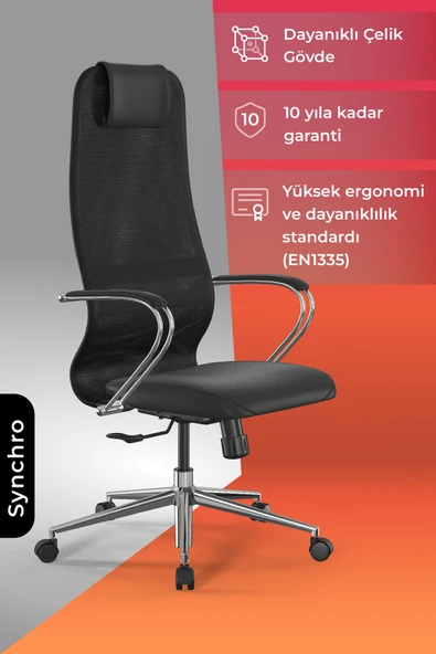 Ergolife Sit 8 Ofis Koltuğu | Krom Ayaklı, Fileli, Yüksek Arkalıklı, Siyah, Bilgisayar Sandalyesi -1B9.55.1.403 ürün görseli 1